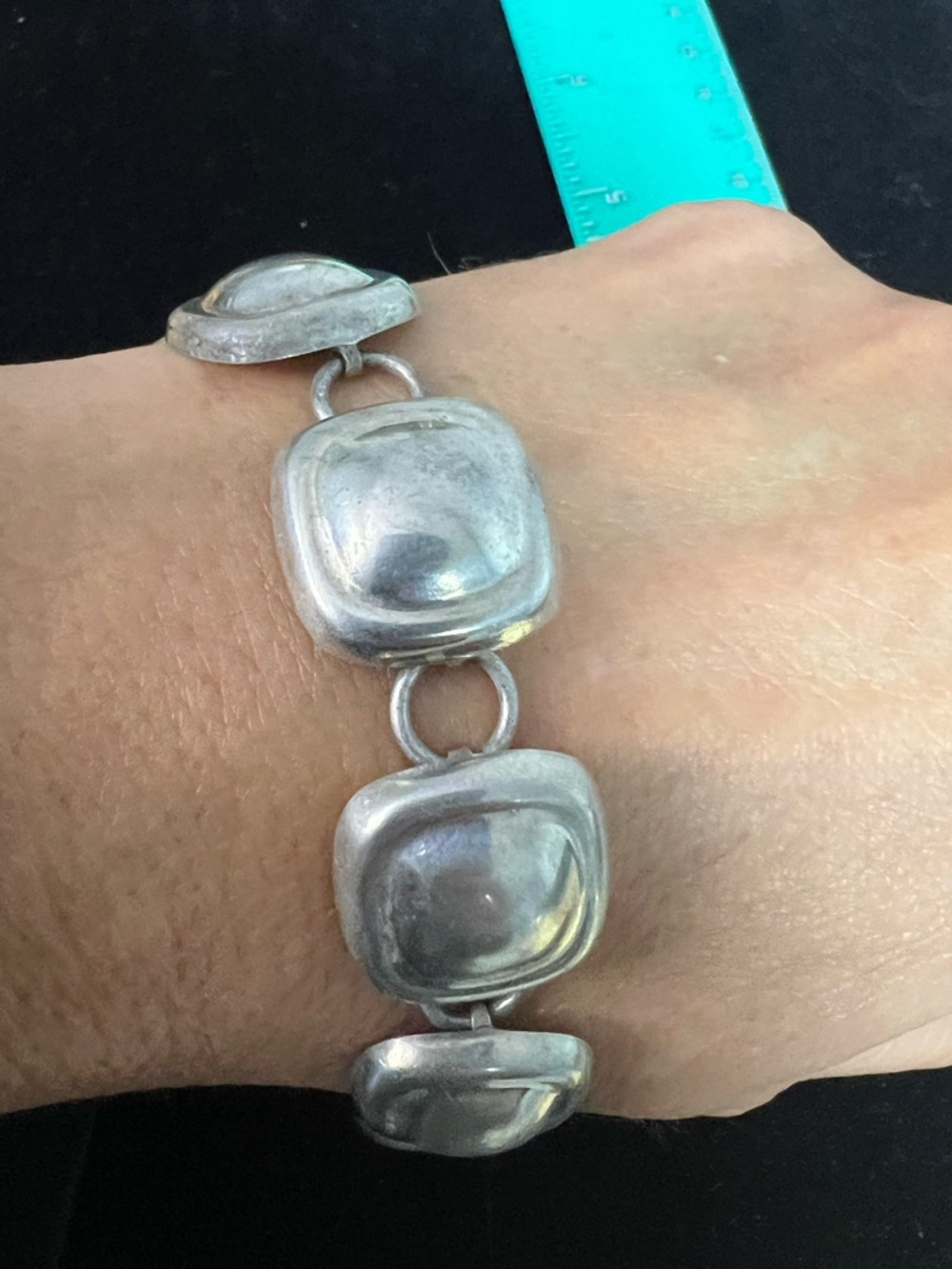 925 STERLING SILVER MEXICO VINTAGE SQUARE LINK PANEL BRACELET - Picture 7 of 8